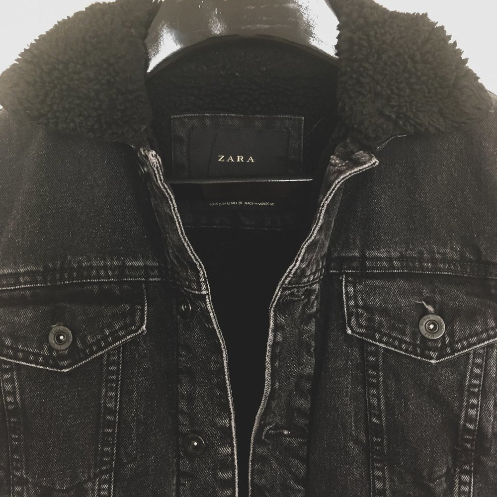 Mens Black Zara Jean Jacket with fur